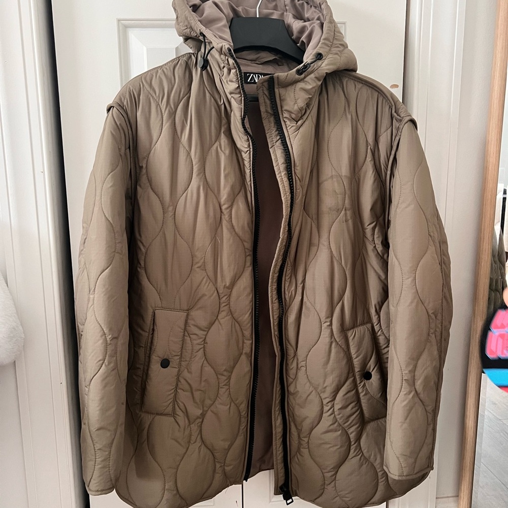 Zara Men's Quilted Brown Puffer Jacket
